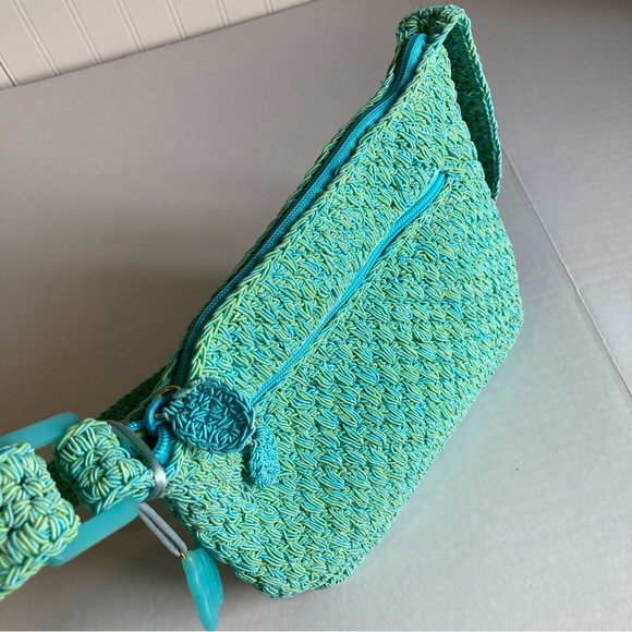 NWOT LIZ Claiborne Shoulder Bag Crochet Teal Blue with Yellow Accents. - Picture 9 of 15